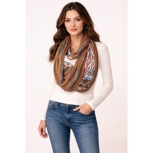 Boho Infinity Scarf Knit Trim Paisley Patchwork‎ Multicolor Soft Lightweight